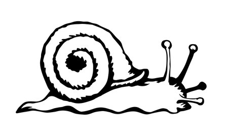 Big fun cochlea on light backdrop. Freehand linear dark ink hand drawn creative pictogram emblem design insignia element concept in retro art doodle print style pen on paper text space. Close up viewのイラスト素材
