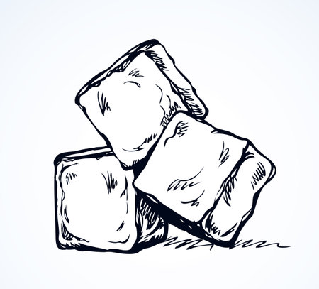 Stylized algid gelid glacial bricks icon isolated on white backdrop. Freehand ink drawn symbol sketchy in art scribble retro style pen on paper. View closeup with space for text on light azure surfaceのイラスト素材