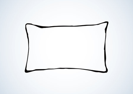 Neat snug thick clean divan chock on light bedroom backdrop. Freehand linear black ink hand drawn logotype sketchy in art retro scribble graphic style pen on paper. Closeup view with space for textのイラスト素材