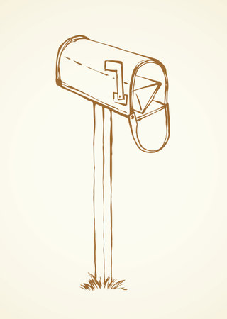Usa metallic open respond bill inbox flag on white backdrop. Freehand outline black ink hand drawn web media object logo emblem sketchy in art antique scribble style pen on paper with space for textのイラスト素材