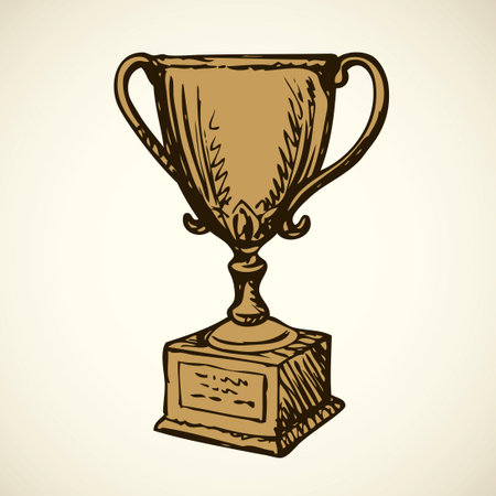 Gilded old rank won player status vase urn isolated on yellow backdrop. Freehand outline ink hand drawn scribble icon sketch in art retro scribble style. Closeup view with space for textのイラスト素材