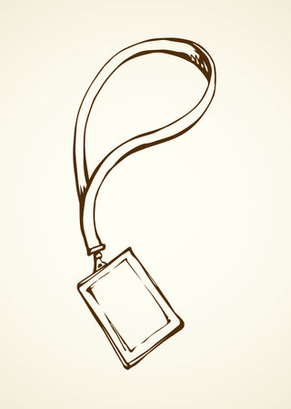 Member entry identify info license neck nametag backstage strap latch hang on white background. Line black ink hand drawing work picture icon note sketch in art cartoon graphic style pencil on paperのイラスト素材