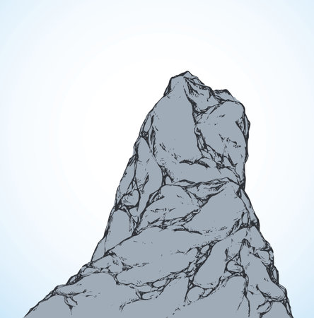 Big old heavy gray height hilltop up site ridge. Freehand outline ink hand drawn picture object sketchy in art doodle retro style pen on paper. Scenic view with space for text on white sky backdropのイラスト素材