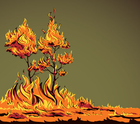 Night drought red forestry ash branch view. Light white sky text space. Outline black hand drawn risk weather hazard pollution problem life icon logo sign concept design art doodle cartoon line styleのイラスト素材