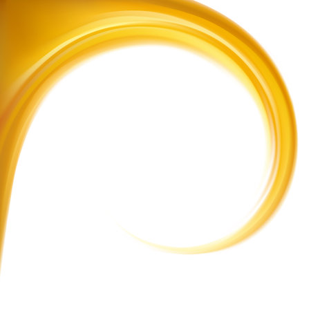 Vector light ocher whirl ripple backdrop with space for text. Beautiful curl fluid surface bright hot amber color. Circle mix of pure fresh sweet carrot, apricot, lemon dessert syrup as eddy caramelのイラスト素材