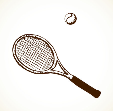 Squash stretched circle net racetball league gear set isolated on white background. Freehand outline ink hand drawn picture logo sign sketchy in art retro scribble style pen on paper. Closeup top viewのイラスト素材