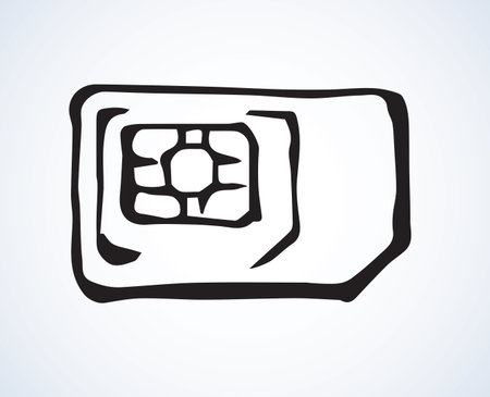 Small 4g ui gsm lte net tablet flash tool set on white backdrop. Freehand line black ink hand drawn emblem sketchy in art modern contour doodle graphic style pen on paper. Closeup flat nano macro viewのイラスト素材