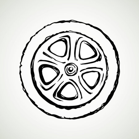 Big round shape titanic range with grooves on white backdrop. Freehand line black ink hand drawn logo sketchy in art retro scribble style pen on paper. Closeup detail view with space for text on roadのイラスト素材