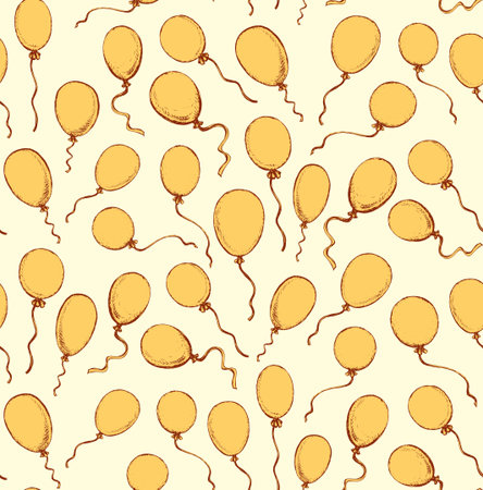 Cute rise flight oxygen gas balls isolated on white wallpaper fond. Freehand outline brown ink hand drawn picture sketch in art retro scribble tileable style pen on paper.のイラスト素材