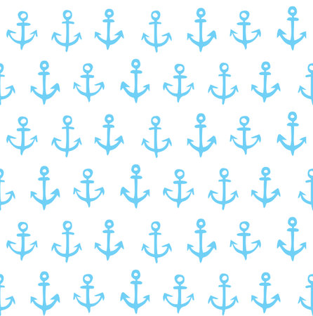 Big cute rough iron anchor on light cyan water fond. Freehand outline dark ink hand drawn concept object design sign sketchy in ancient art scribble etching print style pen on paper spaceのイラスト素材