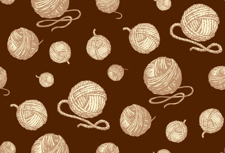 Circle twisted twine coil isolated on dark brown backdrop. Monochrome color hand drawn picture sketchy in art retro scribble graphic style pen on paper. Tileable viewのイラスト素材