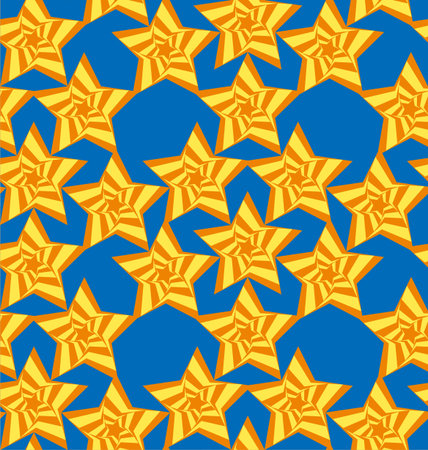 Tileable artistic five-pointed shape optical illusion op form tracery template. Recurring vibrant fond for greeting card on July 4, Independence Day of United States, cute cheerful feast of libertyのイラスト素材
