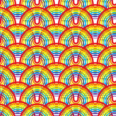Cool funky kid infinite motley arc shape tag template in simple trendy pop band style card. Artistic modern idea interlaced multicolor node ribbon striped design with space for text on white backdropのイラスト素材
