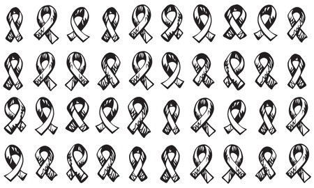 Logo bow of unity human with immunodeficiency isolated on white backdrop. Abstract linear issue concept. Freehand black ink outline hand drawn emblem sketchy in scribble graphic style pen on paperのイラスト素材