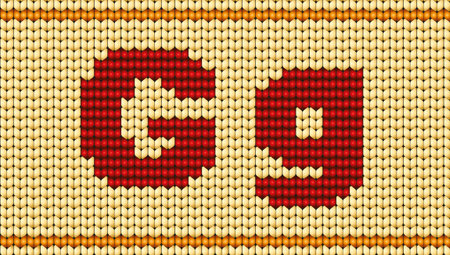 Vector knitted alphabet. Red characters on white background. Letterのイラスト素材