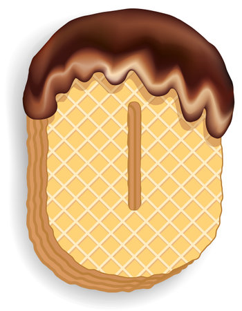 Vector set of stylized characters consisting of stacked layers of wafers with chocolate cream flowing down from the top. Letterのイラスト素材