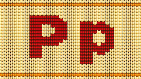 Vector knitted alphabet. Red characters on white background. Letterのイラスト素材
