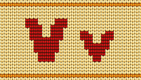 Vector knitted alphabet. Red characters on white background. Letterのイラスト素材