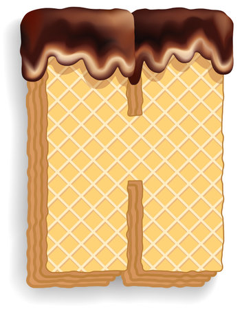 Vector set of stylized characters consisting of stacked layers of wafers with chocolate cream flowing down from the top. Letterのイラスト素材