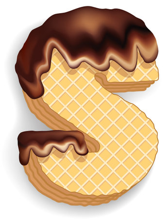 Vector set of stylized characters consisting of stacked layers of wafers with chocolate cream flowing down from the top. Letterのイラスト素材