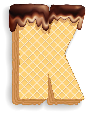 Vector set of stylized characters consisting of stacked layers of wafers with chocolate cream flowing down from the top. Letterのイラスト素材