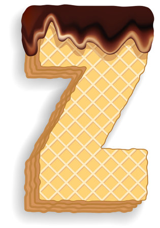 Vector set of stylized characters consisting of stacked layers of wafers with chocolate cream flowing down from the top. Letterのイラスト素材