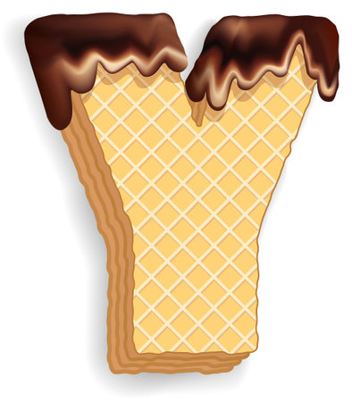 Vector set of stylized characters consisting of stacked layers of wafers with chocolate cream flowing down from the top. Letterのイラスト素材