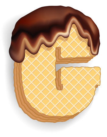 Vector set of stylized characters consisting of stacked layers of wafers with chocolate cream flowing down from the top. Letterのイラスト素材