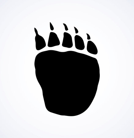 Cute panda walk flat stamp set on white mud backdrop. Dark black ink hand drawn vet logotype emblem badge in retro art engraved contour style. Top detail view with space for textのイラスト素材