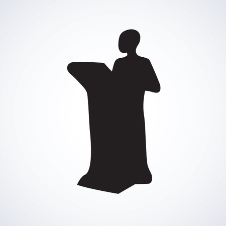 Figure at web sensor panel of bankomat kiosk on white background.  Freehand outline black ink hand drawn picture sketchy in art doodle comic style pen on paper and space for textのイラスト素材