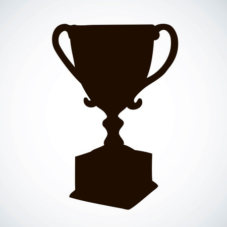 Old rank won player status vase urn isolated on yellow backdrop. Black ink hand drawn icon sketch in art retro engraving style. Closeup view with space for textのイラスト素材