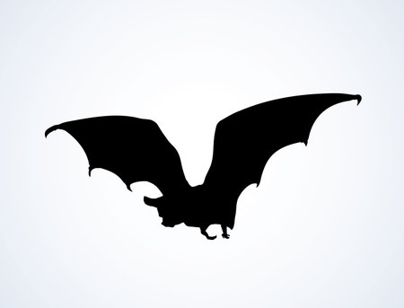 Cute fast nocturne cave bloodsuck mouse isolated on white midnight sky backdrop. Dark ink hand drawn in art retro contour print style with space for textのイラスト素材