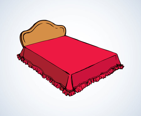 Empty classic brown wood cozy soft trendy hostel bunk on white backdrop. Bright color hand drawn sketchy in art retro scribble cartoon style. Closeup view with space for textのイラスト素材