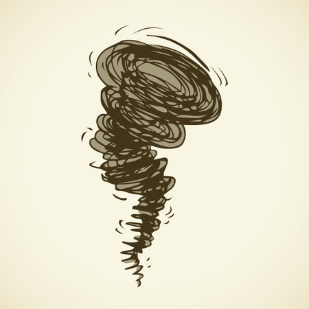 Circle dust spin fast twirl blow eddy blizzard isolated on white sky backdrop. Freehand outline black ink hand drawn picture sign sketchy in art scribble modern style pen on paper and space for textのイラスト素材
