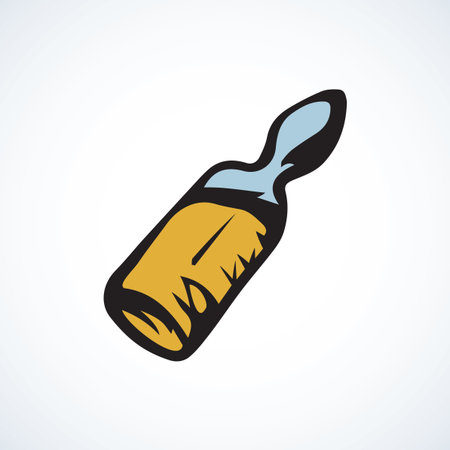 Full antidote ampulla cartridge symbol isolated on white background. Web simple medic ui logo concept. Freehand black ink linear hand drawn emblem sketchy in retro scribble graphic style pen on paperのイラスト素材