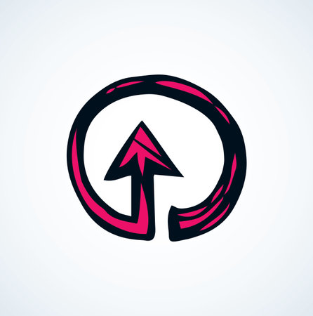 Cute ui signpost on white backdrop. Freehand comic bright red color handdrawn way logotype emblem insignia design sketchy in clip art modern grunge scribble graph style pen on paper label space for textのイラスト素材