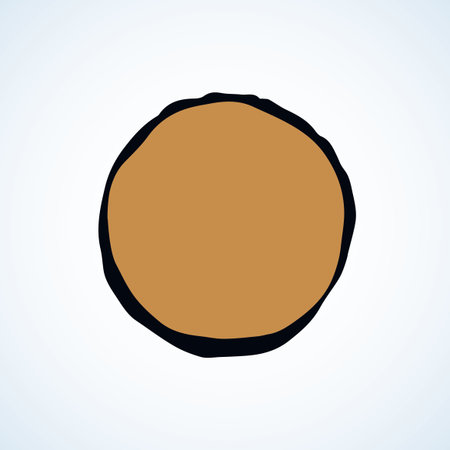 Glob giant orange orb ball hemisphere shape on white sky backdrop. Linear study cosmo concept. Bright yellow color hand drawn picture logo emblem sketchy in art retro scribble comic engraved styleのイラスト素材