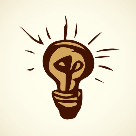 Round shape Incandescent tube on white backdrop. Cute ui emblem. Freehand linear black ink hand drawn picture logo sketchy in art retro scribble style pen on paper. Closeup view with space for textのイラスト素材