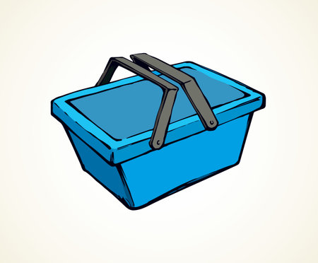 Empty cyan warehouse self service pottle isolated on white background. Vibrant color hand drawn sketchy pictogram emblem for customer e spend in art modern doodle cartoon style with space for textのイラスト素材