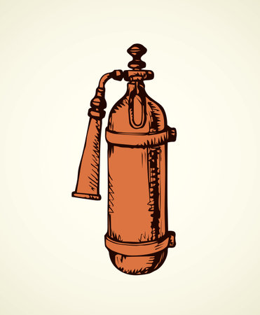 Manual safe quencher system isolated on white backdrop. Freehand linear ink drawn picture sketchy in retro scribble graphic style pen on paper. Closeup view with space for textのイラスト素材