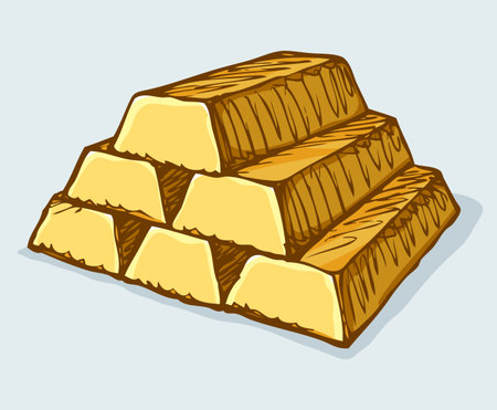 Treasury sell concept element: group of solid vault kg blocks isolated on white background. Freehand color hand drawn icon sketch in scribble style pen on paper. Closeup view with space for textのイラスト素材