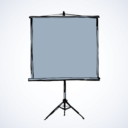 Support with new render roll-up isolated on gray backdrop. Freehand outline black ink hand drawn object sketchy in artistic scribble modern style pen on paper. Front closeup view with space for textのイラスト素材