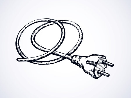 2 ac portable plastic wattage hardware set on white wall backdrop. Black outline hand drawn network rosette app off logo pictogram in modern art doodle style pen on paper space for text. Close up viewのイラスト素材