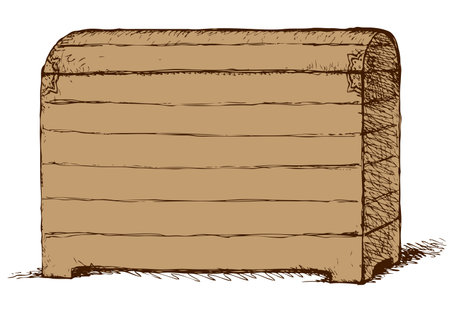 Solid heavy rough reliable huge romantic simple rusty coffer. Grunge freehand linear ink hand drawn background sketch in art antiquity scribble style pen on paper. View close-up with space for textのイラスト素材
