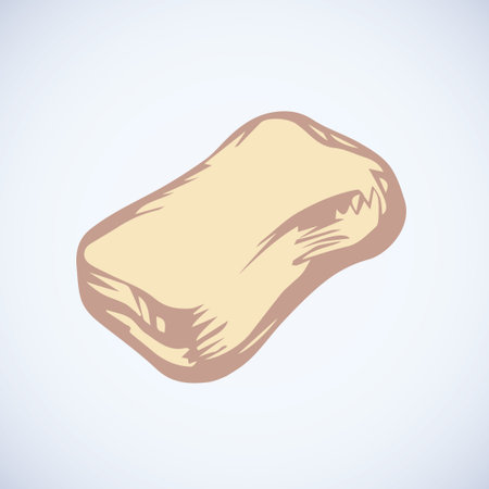 Big toilet bathing rounded soap isolated on light backdrop. Freehand outline ink handdrawn picture object sketchy in modern art scribble style pen on paper. Close-up top view with space for textのイラスト素材