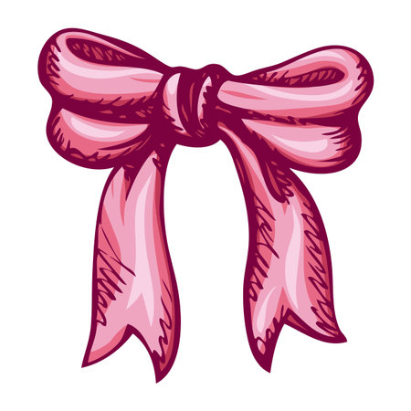 Big new wedding satin light pink box bow design isolated on white backdrop. Freehand outline ink hand drawn sign sketchy in art doodle retro style pen on paper. Closeup front view with space for textのイラスト素材
