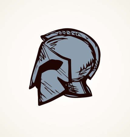 Historic past golden leonidas helm on white backdrop. Freehand outline black ink hand drawn picture sign sketch.のイラスト素材
