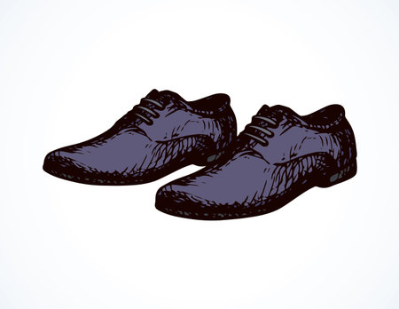 Old classic violet doeskin mocassin on light backdrop. Dark purple color hand drawn sneakers emblem sketch.のイラスト素材