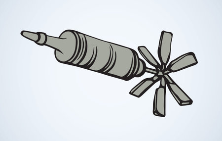 Surface defense antiaircraft launcher long range system device on white background. Line black ink hand drawn sketch.のイラスト素材