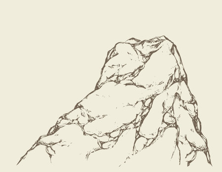 Big old heavy gray height hilltop up site ridge. Freehand outline ink hand drawn picture object sketchy in art doodle retro style pen on paper.のイラスト素材